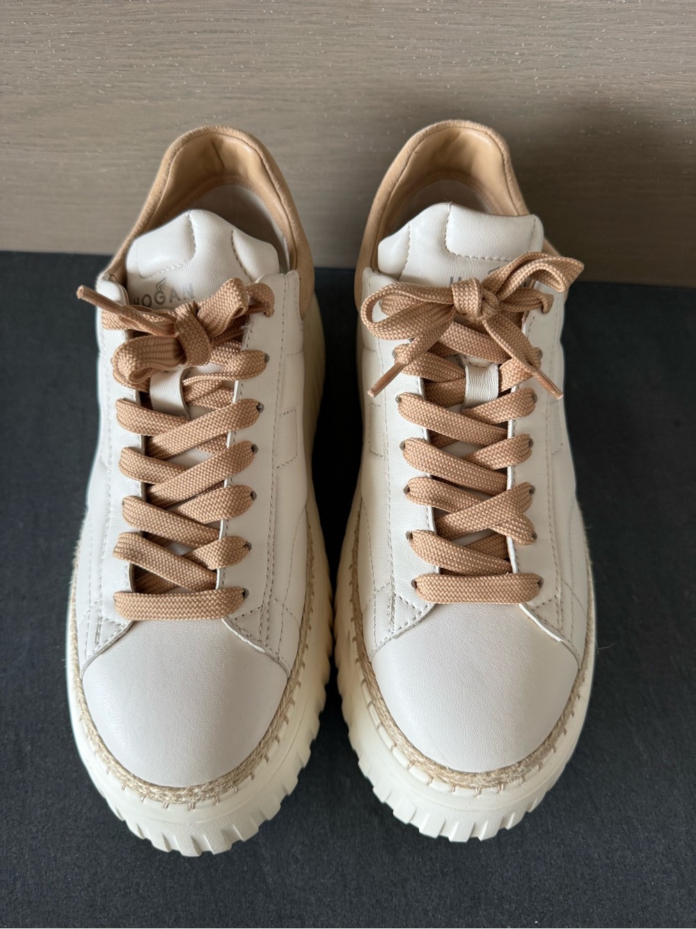 Hogan Platform Sneakers in Light Tan and White